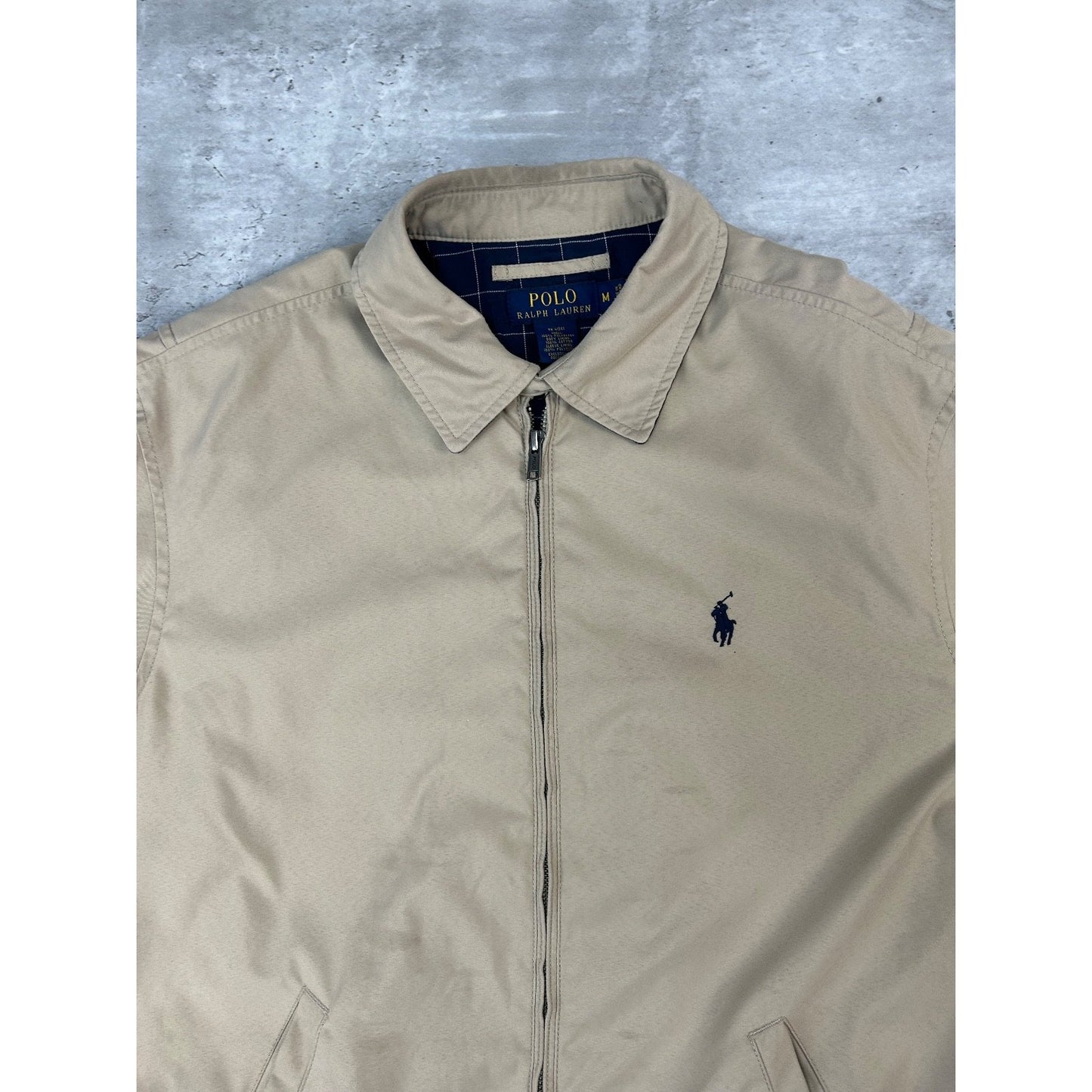 Vintage Polo Ralph Lauren Embroidered Pony Harrington Jacket Size Medium Beige