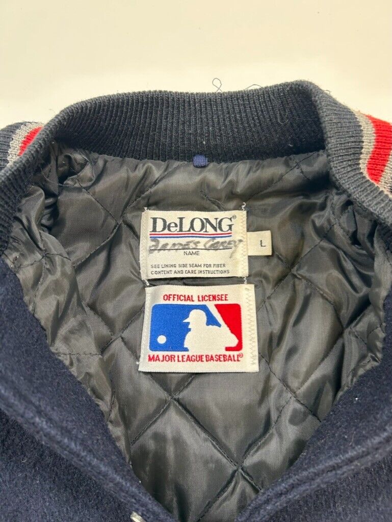 Vintage 90s Texas Rangers MLB Delong Leather Wool Varsity Jacket Size Large