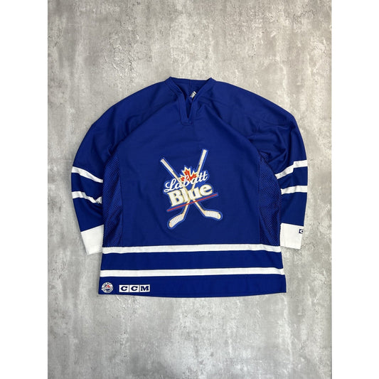 Vintage 90s Labbatt Blue Stitched CCM Hockey Jersey Size XL Blue