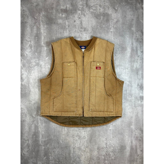 Vintage Dickies Insulated Canvas Workwear Full Zip Vest Size XXL Beige
