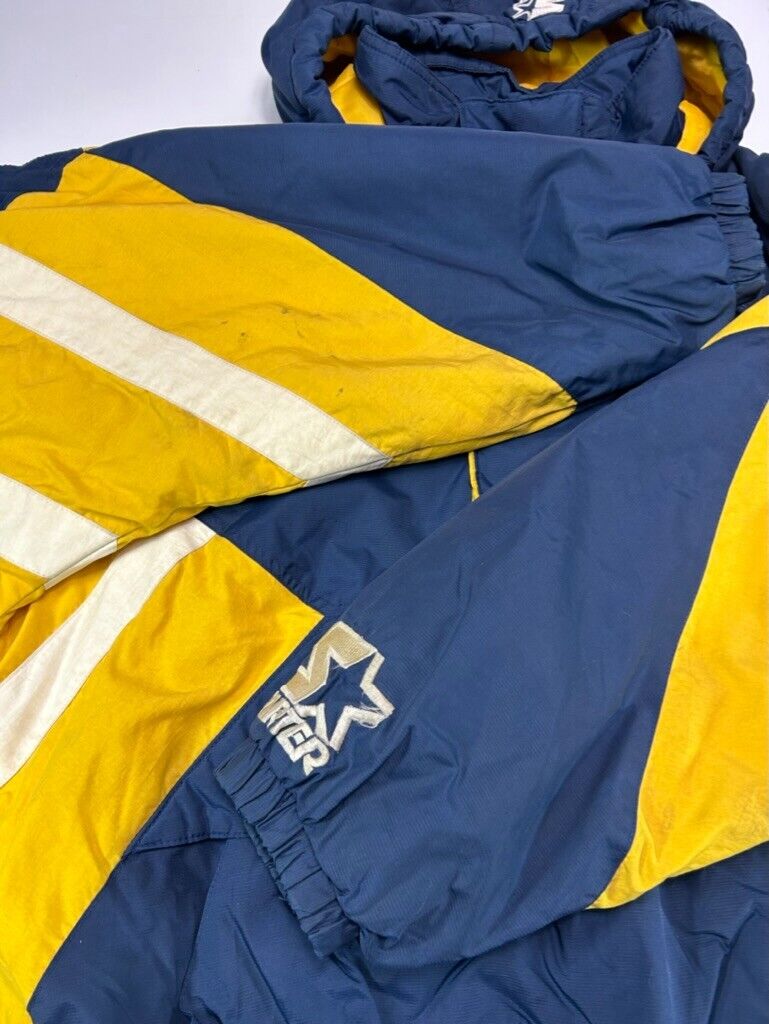 Vintage 90s Michigan Wolverines NCAA 1/2 Zip Starter Hooded Jacket Size Medium