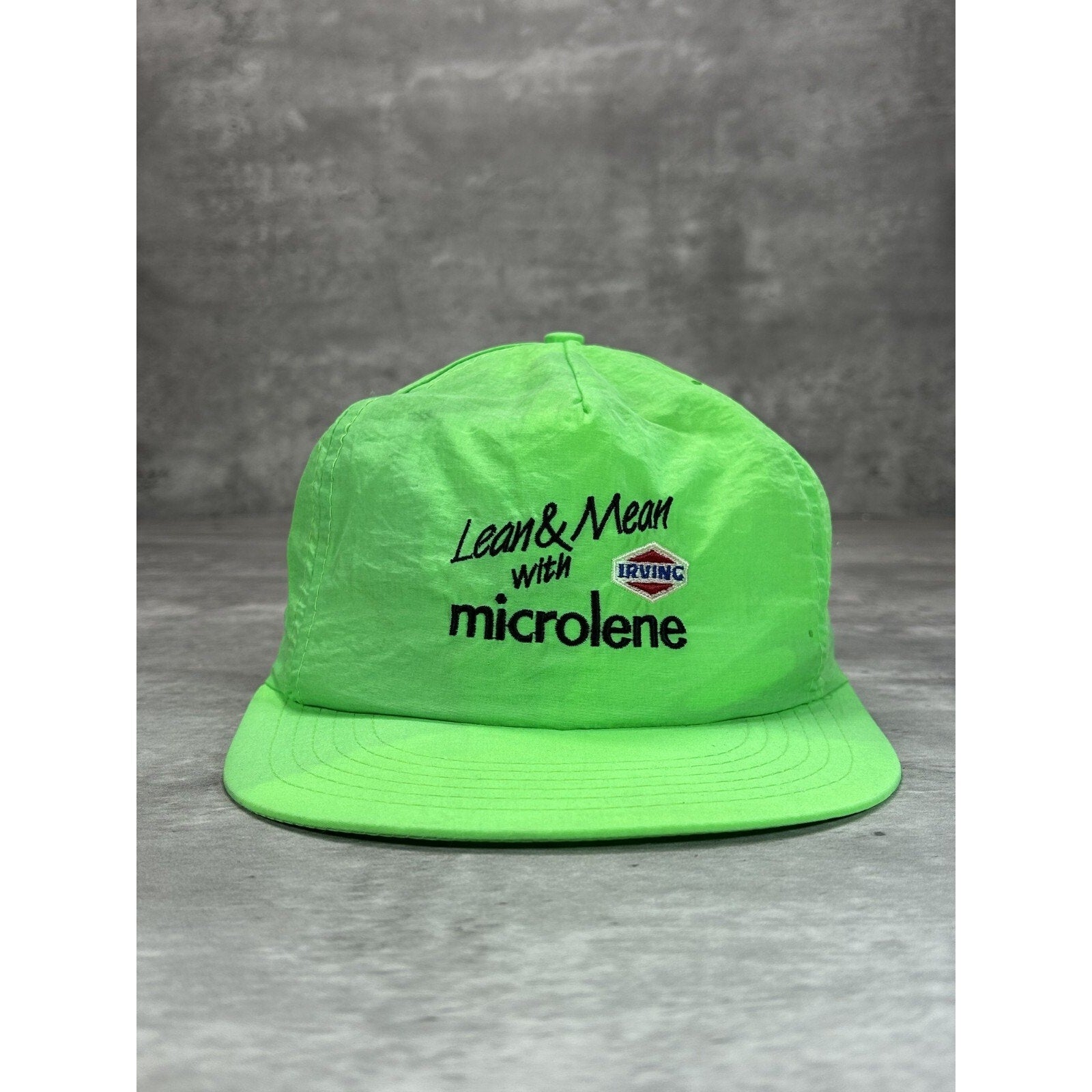 Vintage 1980s Microlene Lean & Mean Embroidered Spellout Snapback Hat OSFA