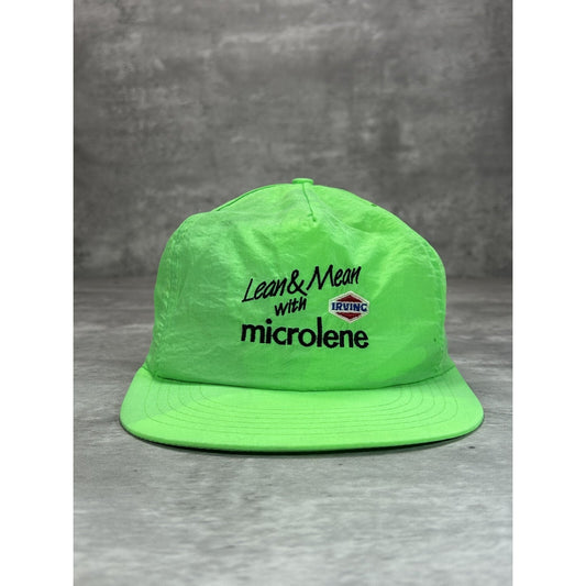 Vintage 1980s Microlene Lean & Mean Embroidered Spellout Snapback Hat OSFA