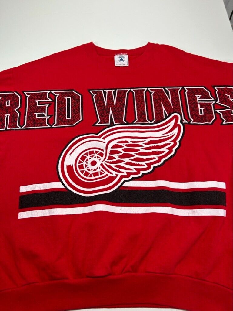 Vintage 90s Detroit Red Wings NHL Big Spellout Hockey Sweatshirt Size 2XL