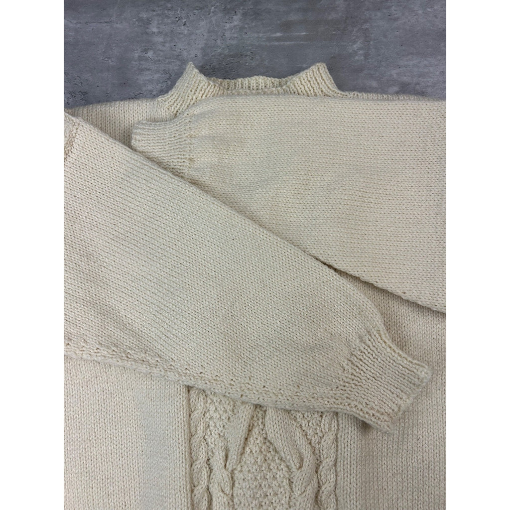 Vintage 90s Striped Cable Knit Pullover Beige Ribbed Sweater Size Large