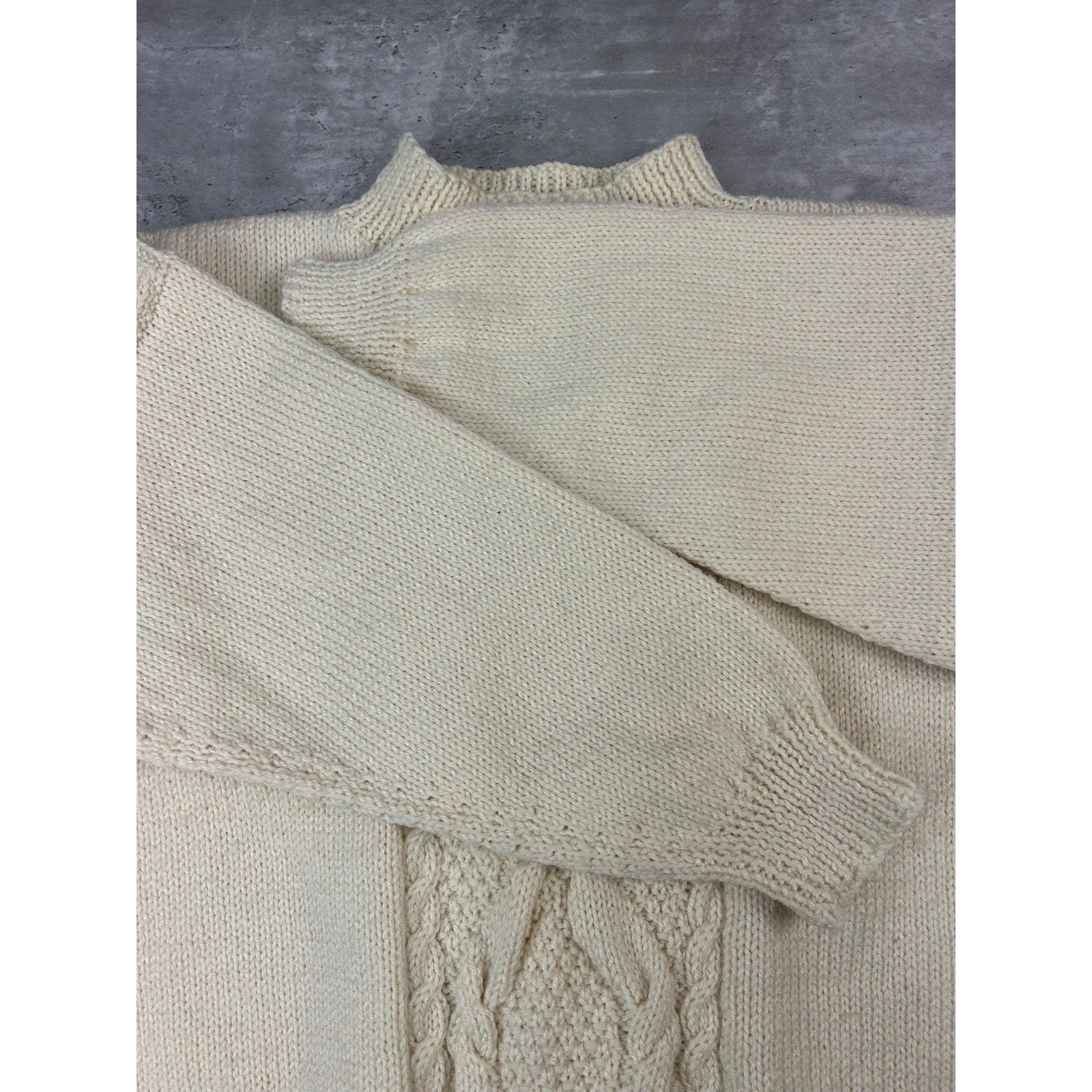 Vintage 90s Striped Cable Knit Pullover Beige Ribbed Sweater Size Large