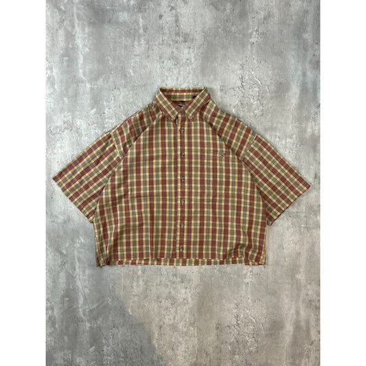 Vintage B.H.C Plaid Short Sleeve Reworked Cropped Button Up Shirt Size Large