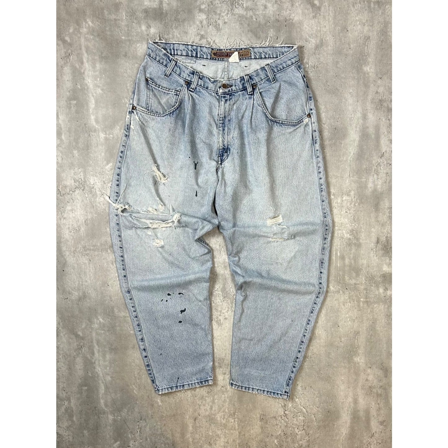 Vintage Y2K Levis Silvertab Baggy Fit Light Wash Distressed Denim Pants Size 35