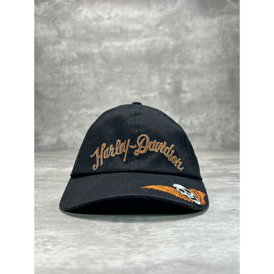 Vintage Y2K Harley Davidson Motorcycles Embroidered Spellout Strapback Hat OSFA