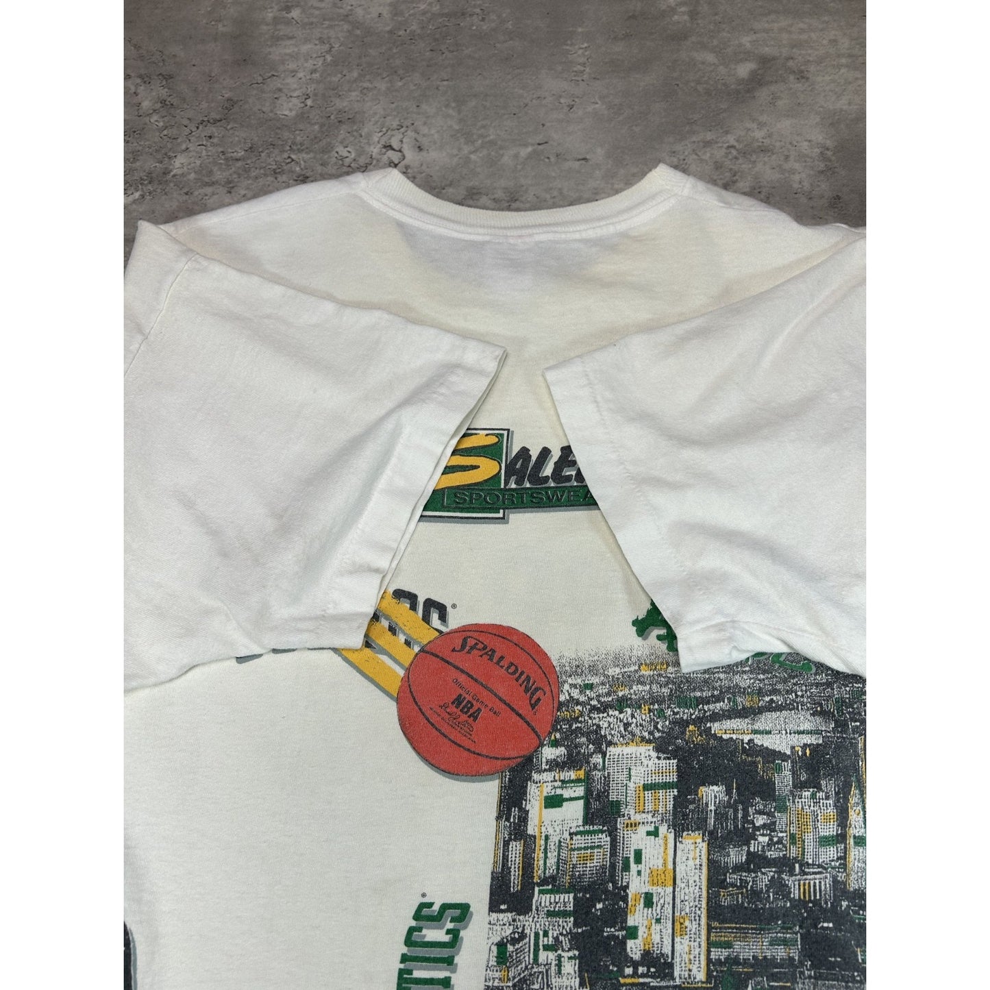 Vintage 90s Boston Celtics NBA All Over Print Basketball T-Shirt Size 2XL