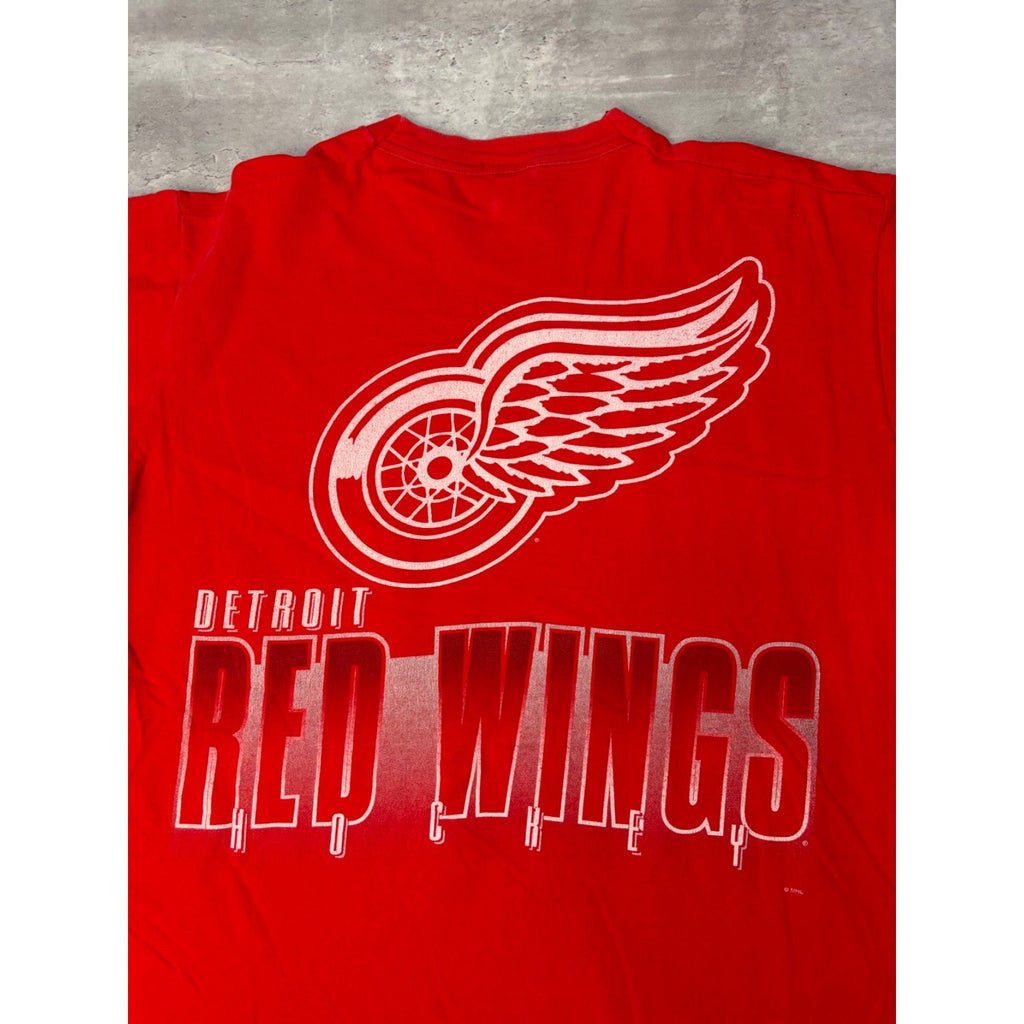 Vintage 90s Detroit Red Wings NHL Big Spellout Red Hockey T-Shirt Size Large