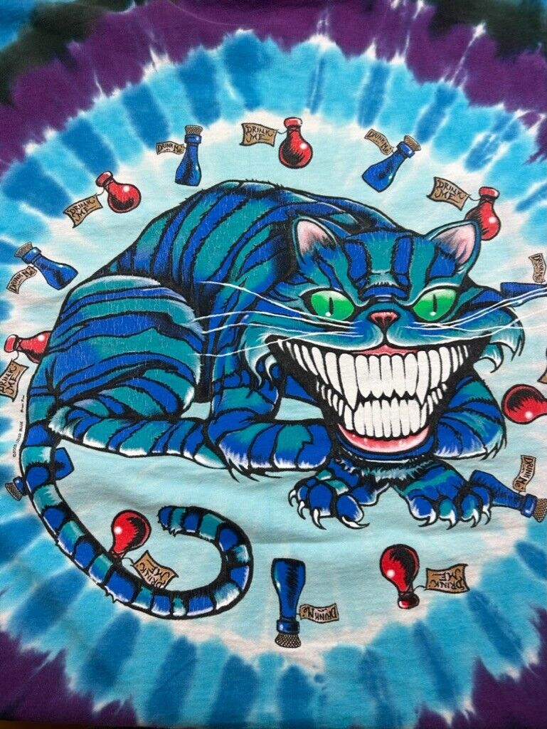 Vintage 2003 Alice In Wonderland Liquid Blue Tye Dye Graphic T-Shirt Size Medium