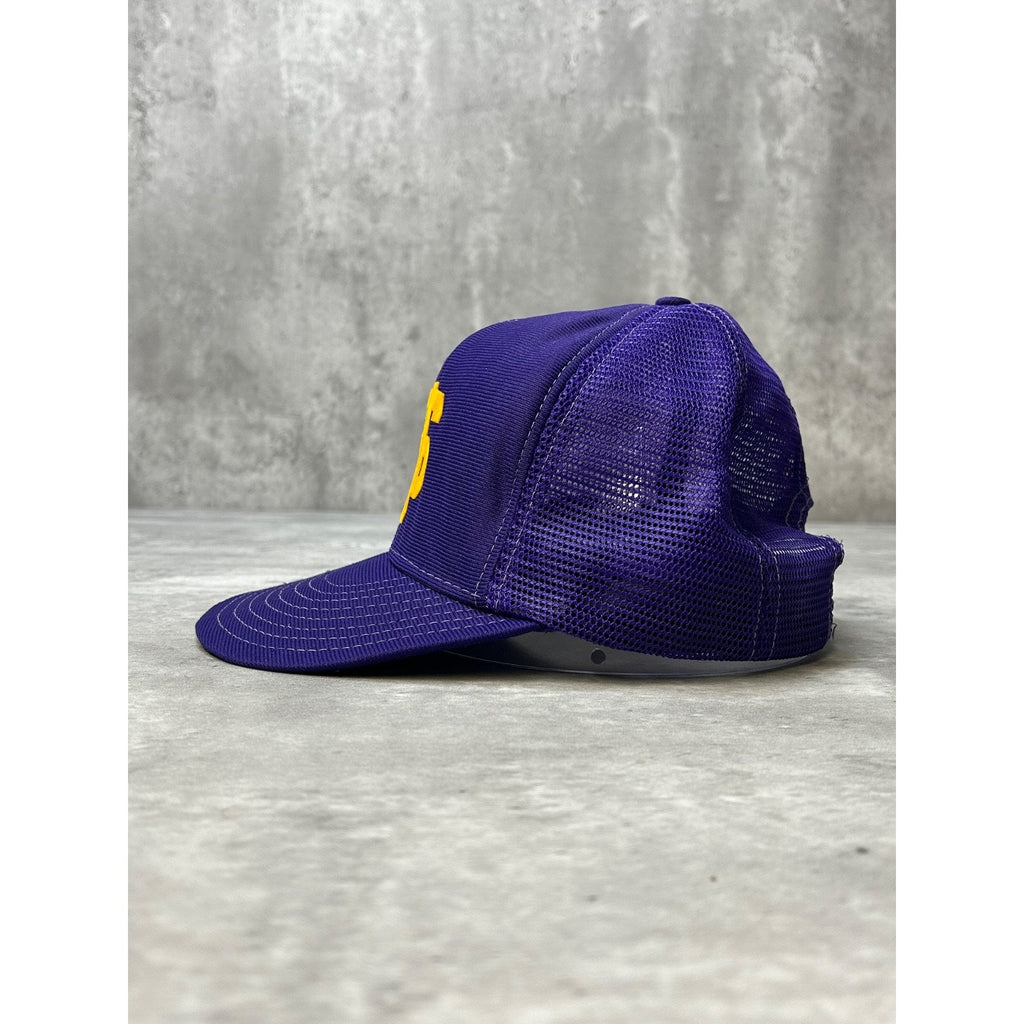 Vintage 80s SJ Graphic Two Tone Trucker Yellow/Purple Snapback Hat OSFA