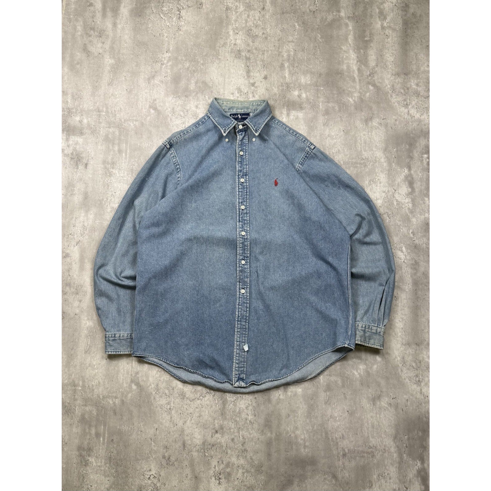 Vintage Polo Ralphh Lauren Embroidered Pony Light Wash Button Up Shirt Size XL
