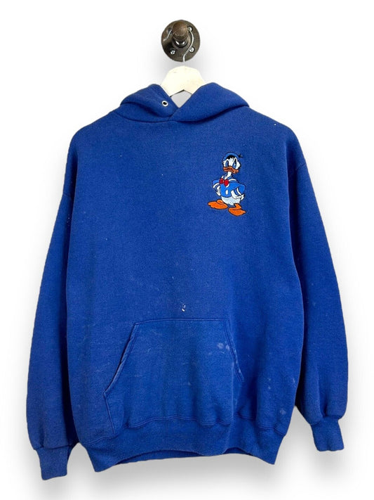 Vintage 90s Disney Donald Duck Embroidered Character Hooded Sweatshirt Sz Large