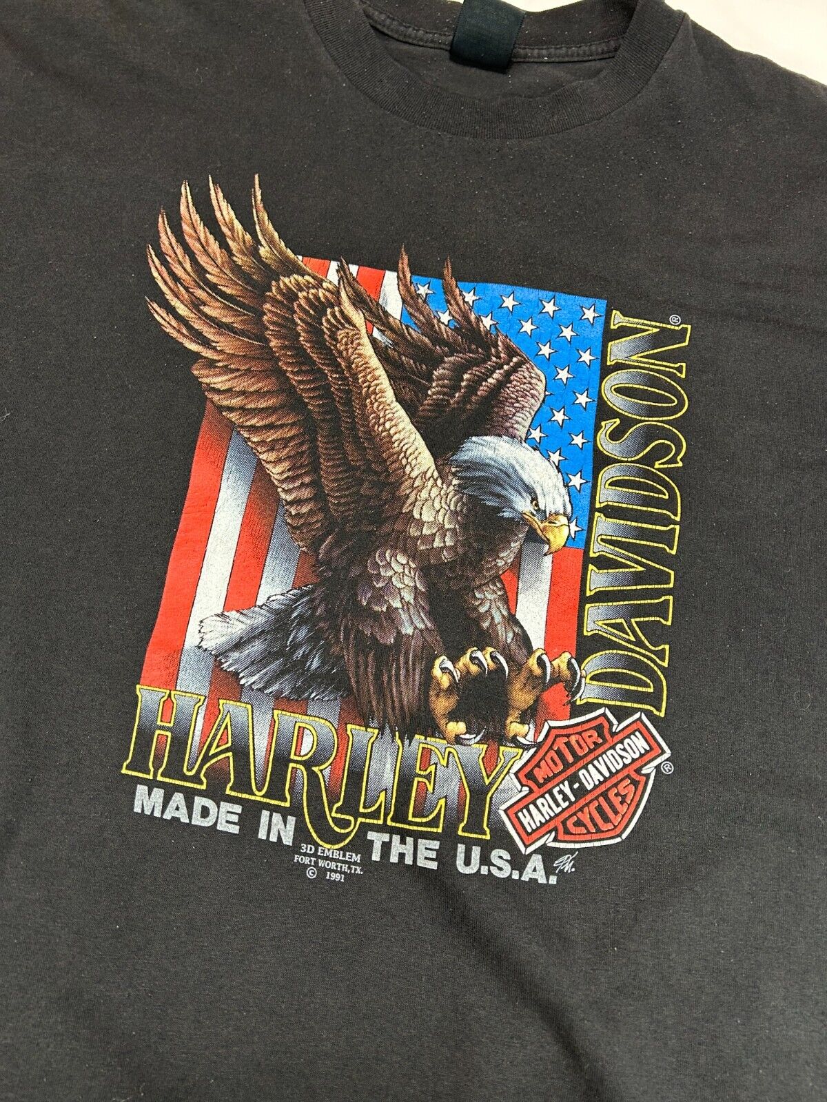 Vintage 1991 3D Emblem Harley Davidson Bald Eagle Graphic T-Shirt Size 3XL