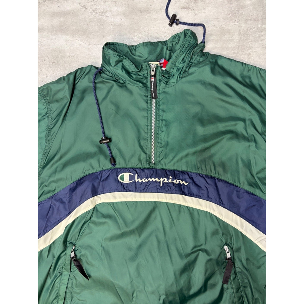 Vintage 90s Champion Embroidered Spellout 1/2 Zip Windbreaker Jacket Size Large