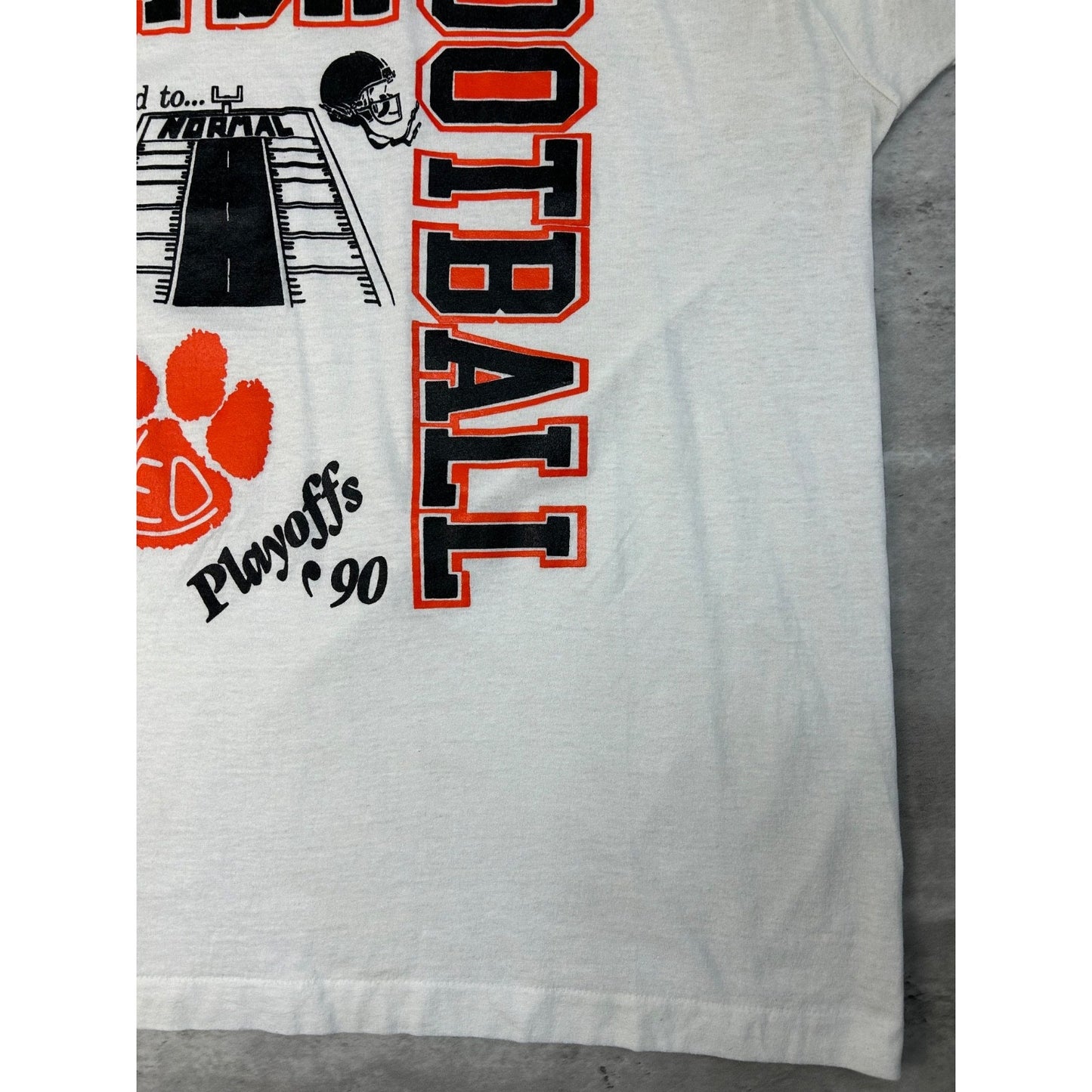 Vintage 1990 IHSA Football Playoffs Collegiate Spellout Graphic T-Shirt Size 2XL