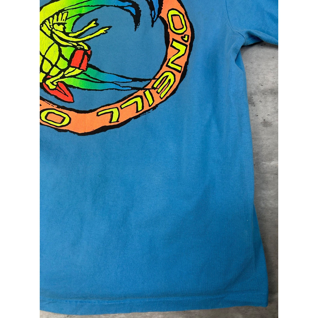 Vintage 90s O'Neill Cartoon Surfer Graphic Blue T-Shirt Size XL