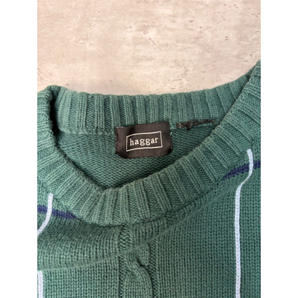 Vintage Haggar Geometric Checkered Pattern Textured Knit Sweater Size Large