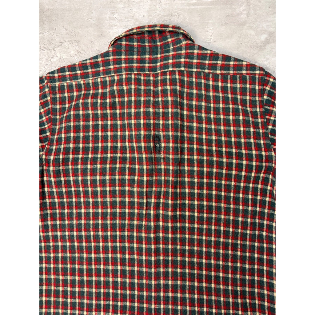 Vintage 1950s Buckskein 1005 Wool Plaid Print Full Zip Flannel Shirt Size Large