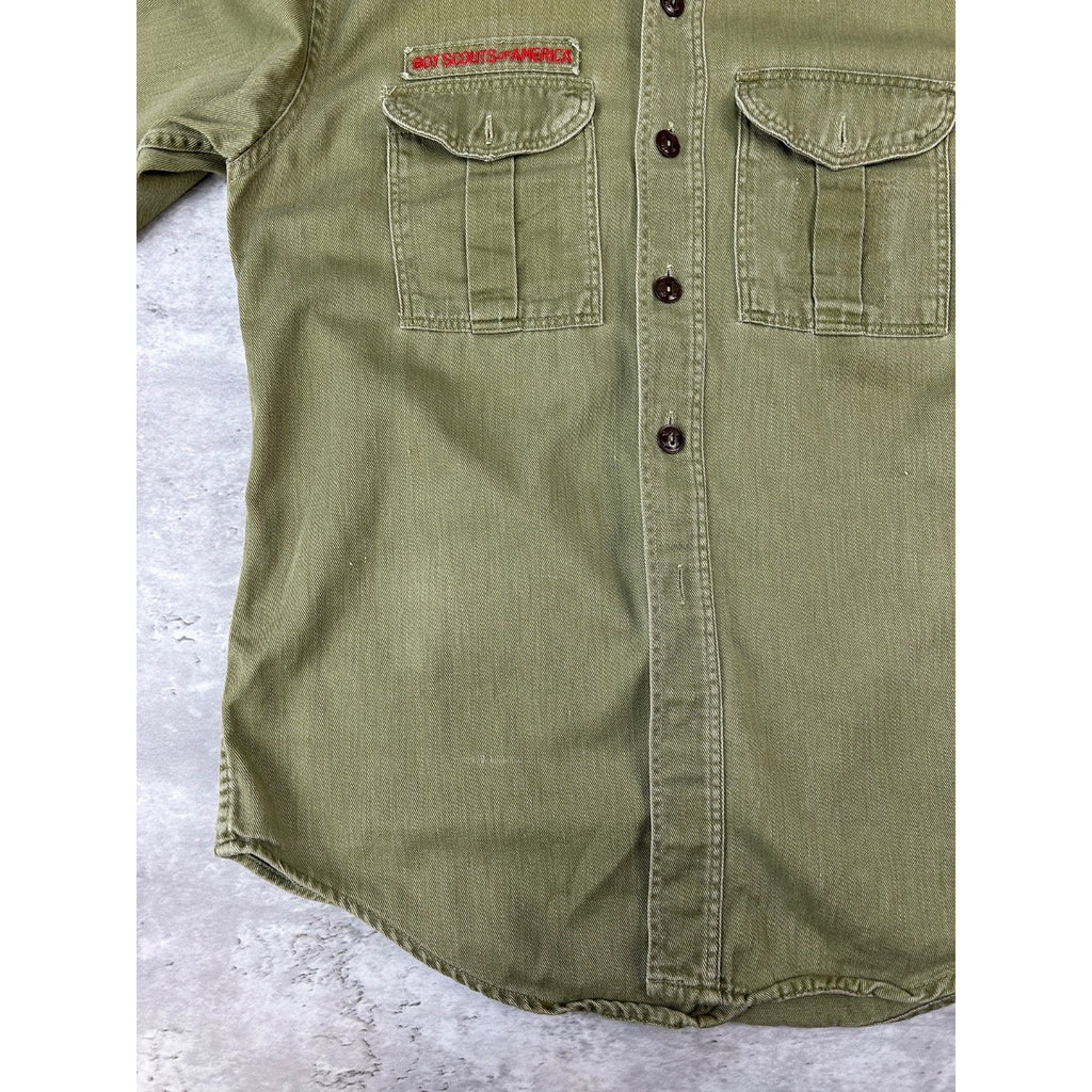 VTG 1950s Boy Scouts Of America Sanforized Patched Button Up Shirt Size Small