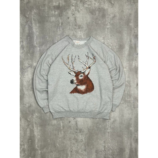 Vintage 90s White Tail Deer Nature Animal Graphic Sweatshirt Size Large