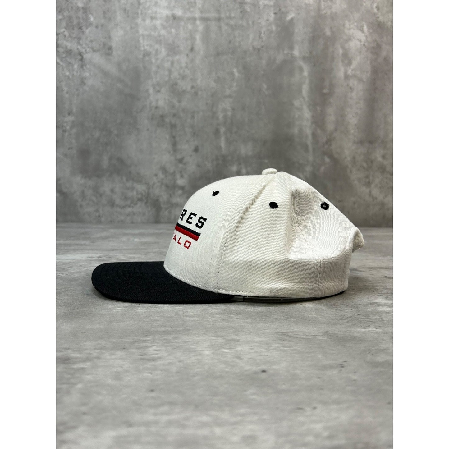 Vintage 90s Buffalo Sabres NHL Embroidered Goat Head Spellout Snapback Hat OSFA