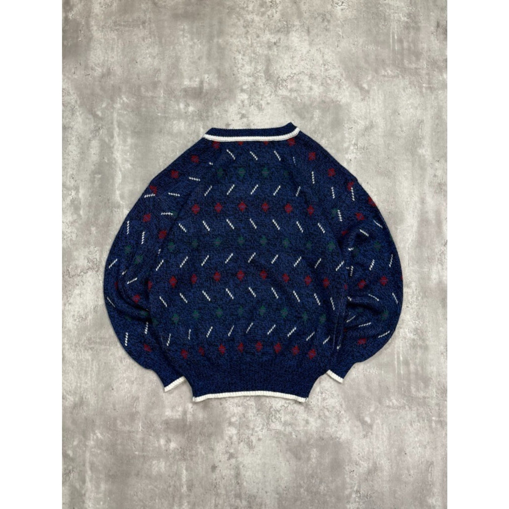 Vintage 90s Van Heusen Abstract Striped Pullover Knit Sweater Size Medium