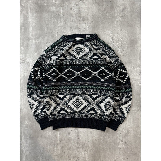 Vintage Michael Gerard Geometric Stripe Print Knit Sweater Size Medium