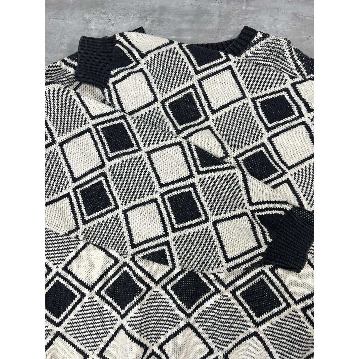 Vintage 90s Ron Chereskin Diamond Checkered Print Knit Sweater Size Large