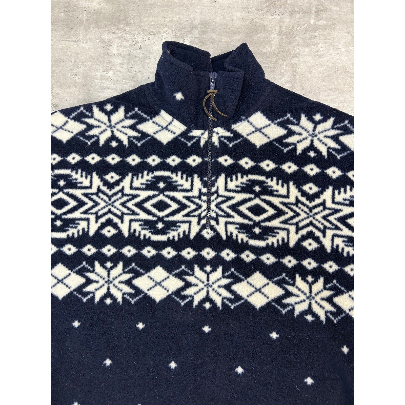 Vintage 90s Snowflake Abstract Striped 1/4 Zip Fleece Sweatshirt Size Large