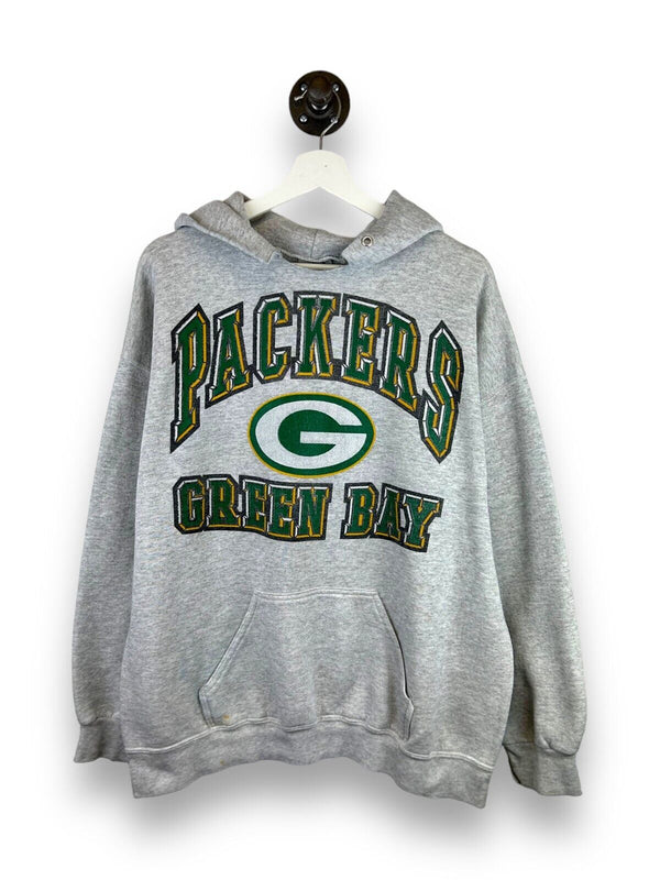 Vintage 90s Green Bay Packers Graphic Spell Out NFL Hooded Sweatshirt Size XL