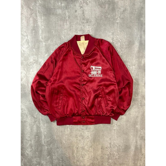 Vintage 80s Oklahoma Sooners NCAA Collegiate Satin Bomber Jacket Size XL