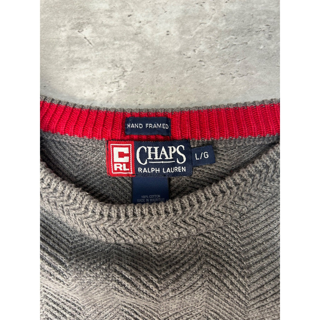 Vintage Chaps Embroidered Crest Striped Pullover Knit Sweater Size Large
