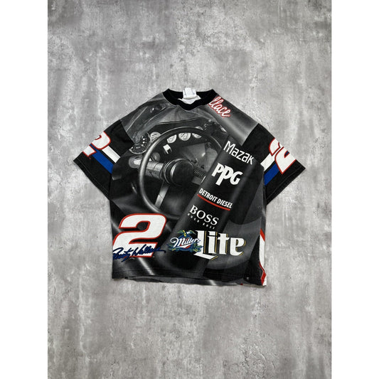 Vintage Rusty Wallace #2 Miller Lite Racing Nascar All Over Print T-Shirt Sz XL