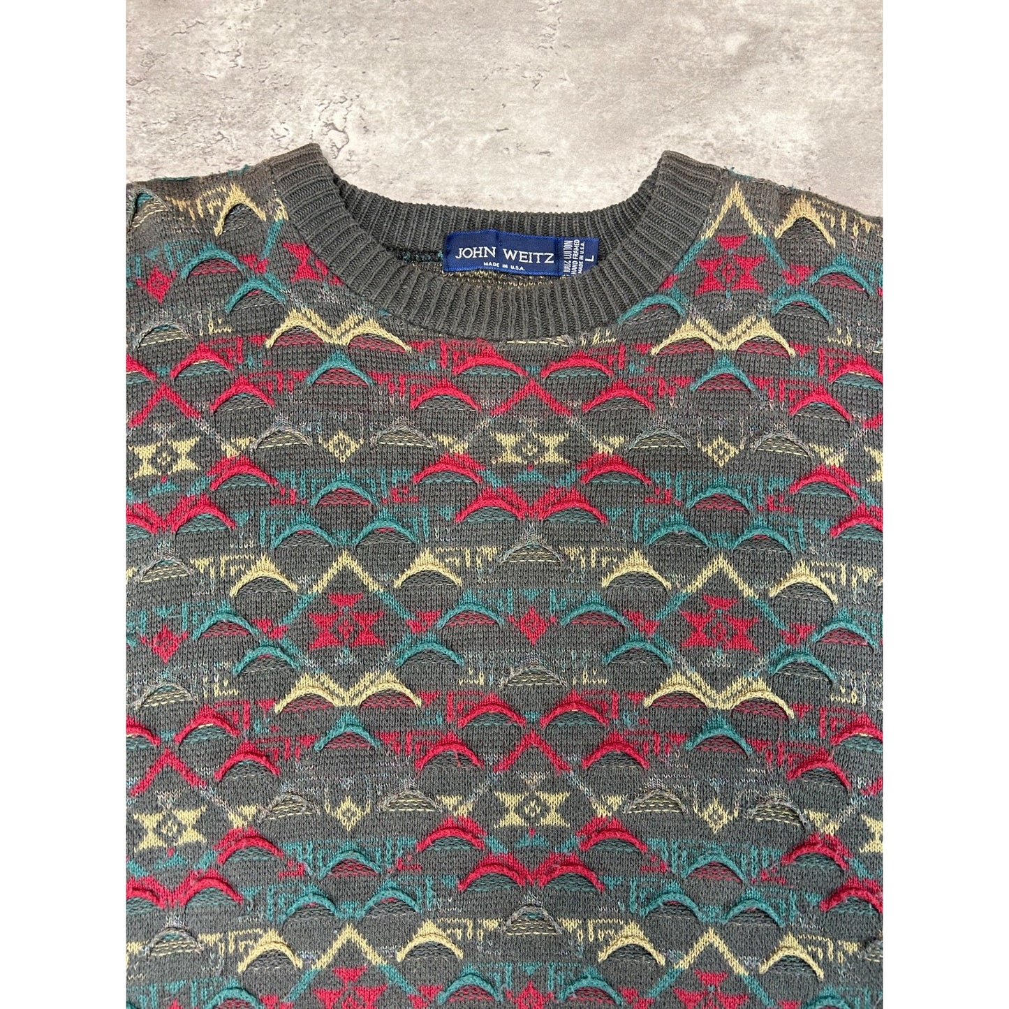 Vintage 90s John Weitz Abstract 3D Knit Pullover Sweater Size Large