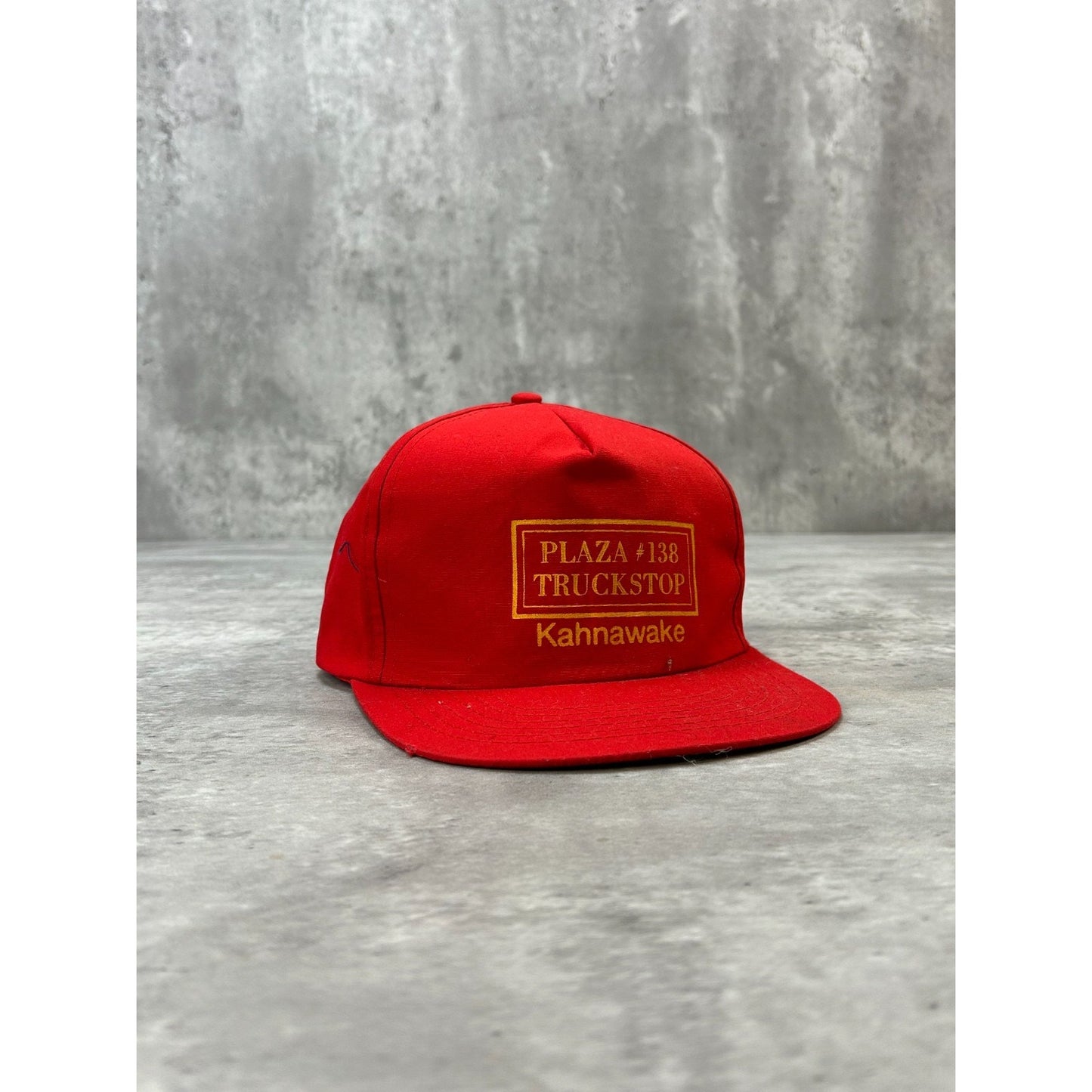 Vintage Plaza 138 Truck Stop Graphic Spellout Trucker Snapback Hat OSFA