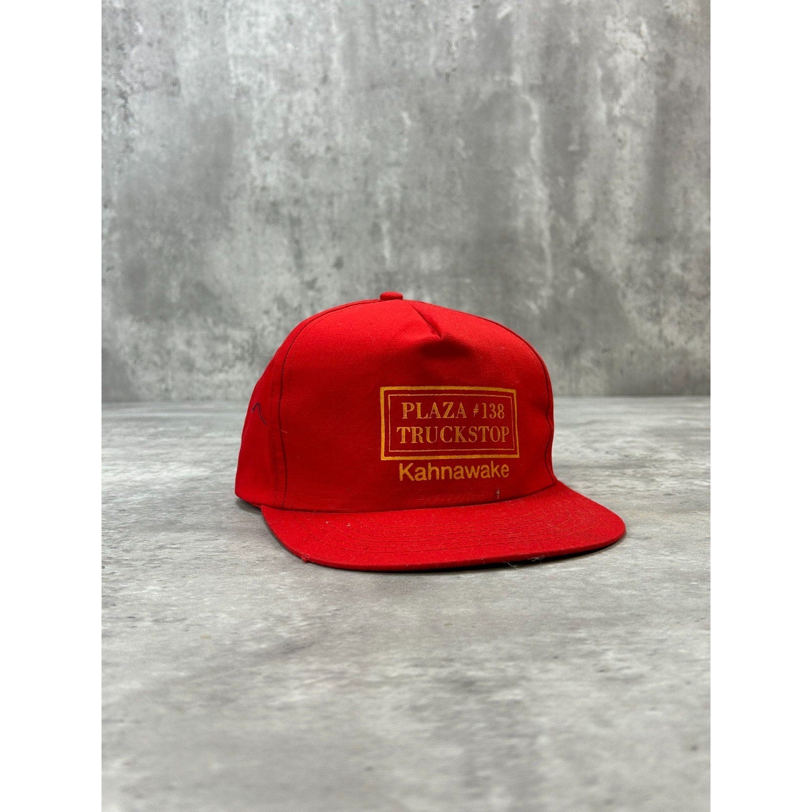 Vintage Plaza 138 Truck Stop Graphic Spellout Trucker Snapback Hat OSFA