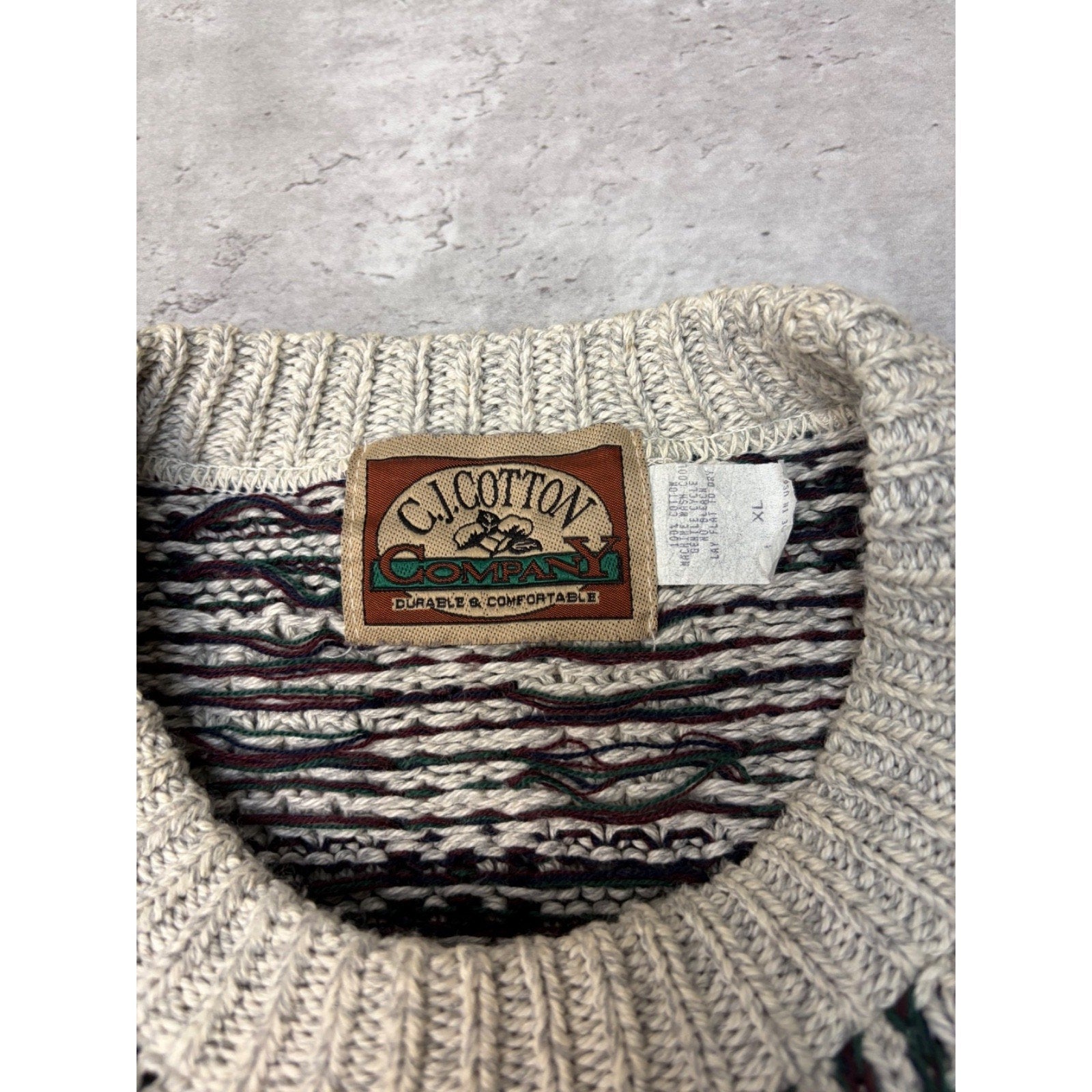 Vintage C.J. Cotton Geometric Pattern Knit Sweater Size XL