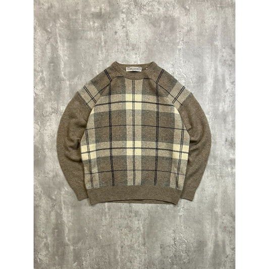 Vintage 80s/90s John Ashford Plaid Print Lambswool Knit Sweater Size Large