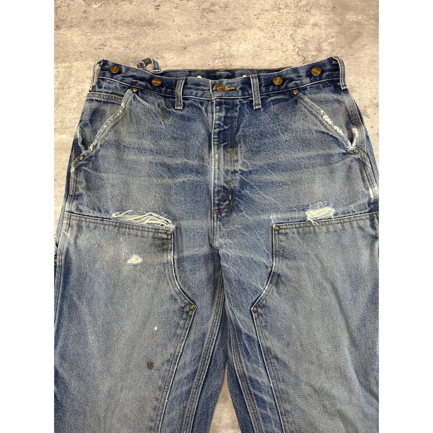 Vintage Carhartt Medium Wash Denim Double Knee Carpenter Pants Size 34