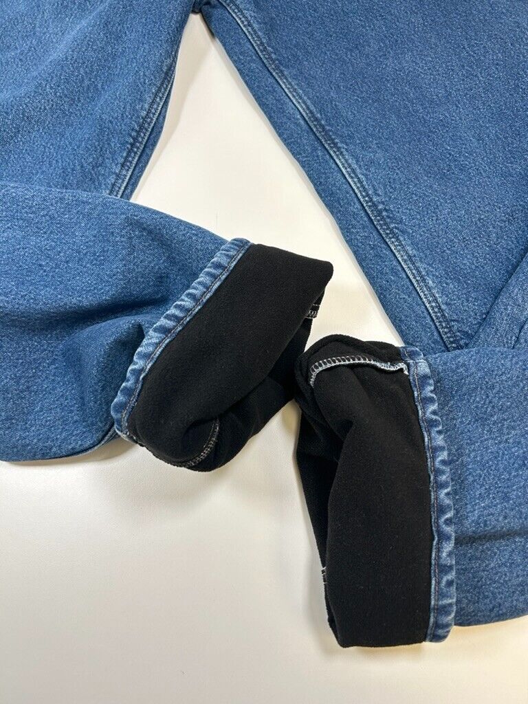 Vintage Carhartt Relaxed Fit Fleece Lined Dark Wash Denim Work Wear Pants Sz 35W