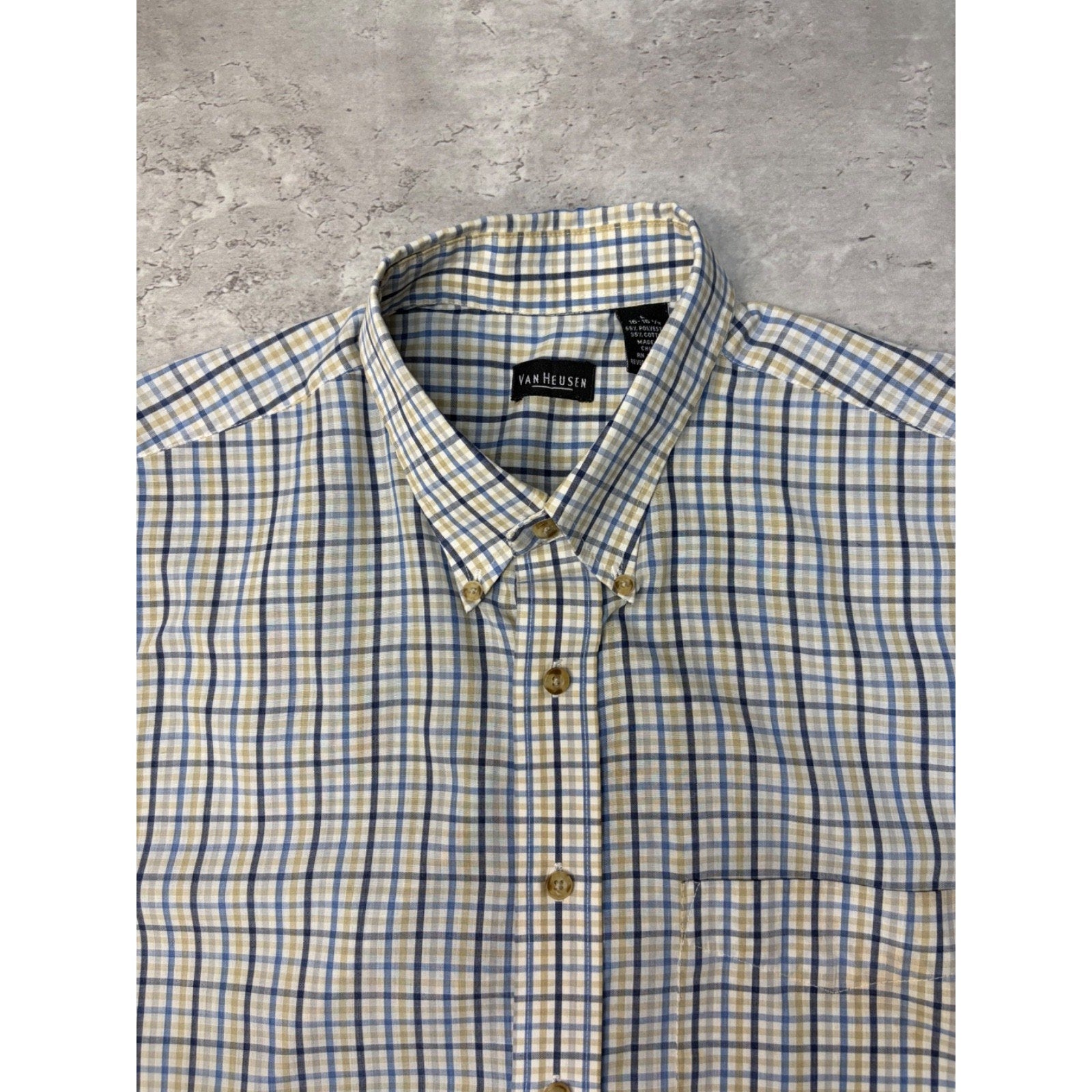 Vintage Van Heusen Single Pocket Plaid Cropped Button Up Shirt Size Large