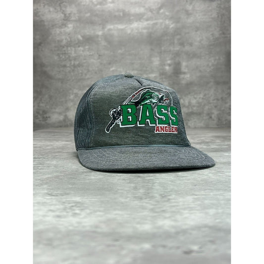 Vintage 90s Bass Angler Fishing Spellout Graphic Trucker Snapback Hat OSFA