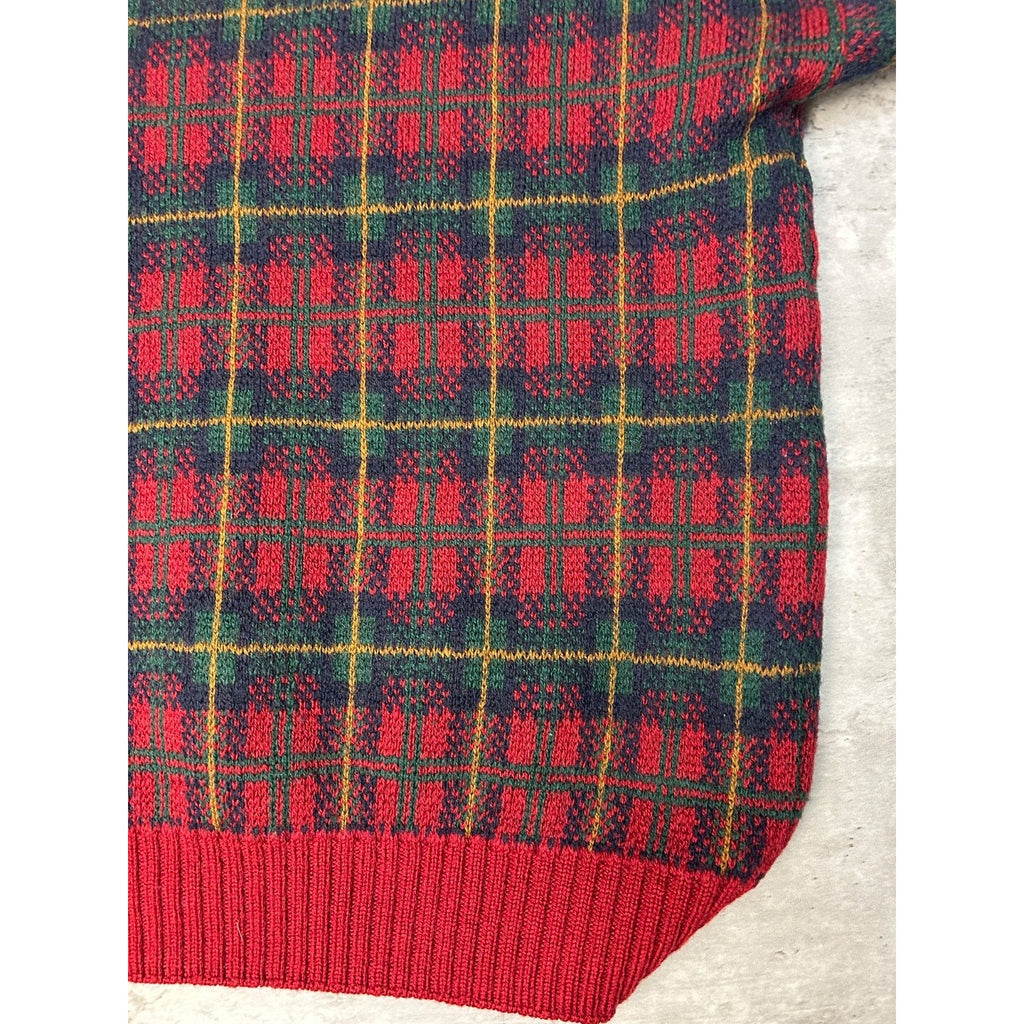 Vintage 90s Eddie Bauer Plaid Print Pullover Knit Sweater Size Large