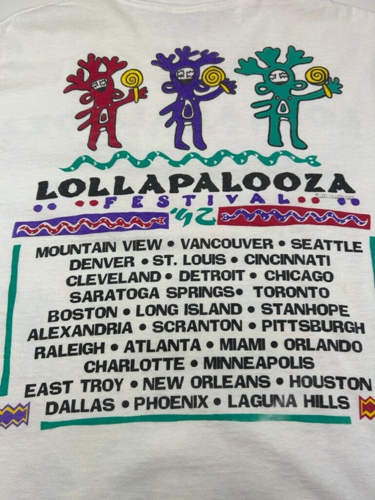 Vintage 1992 Lollapalooza Music Festival Tour Graphic T-Shirt Size XL White 90s