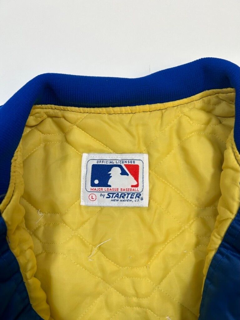 Vintage 80s Milwaukee Brewers MLB Starter Satin Bomber Jacket Size Large