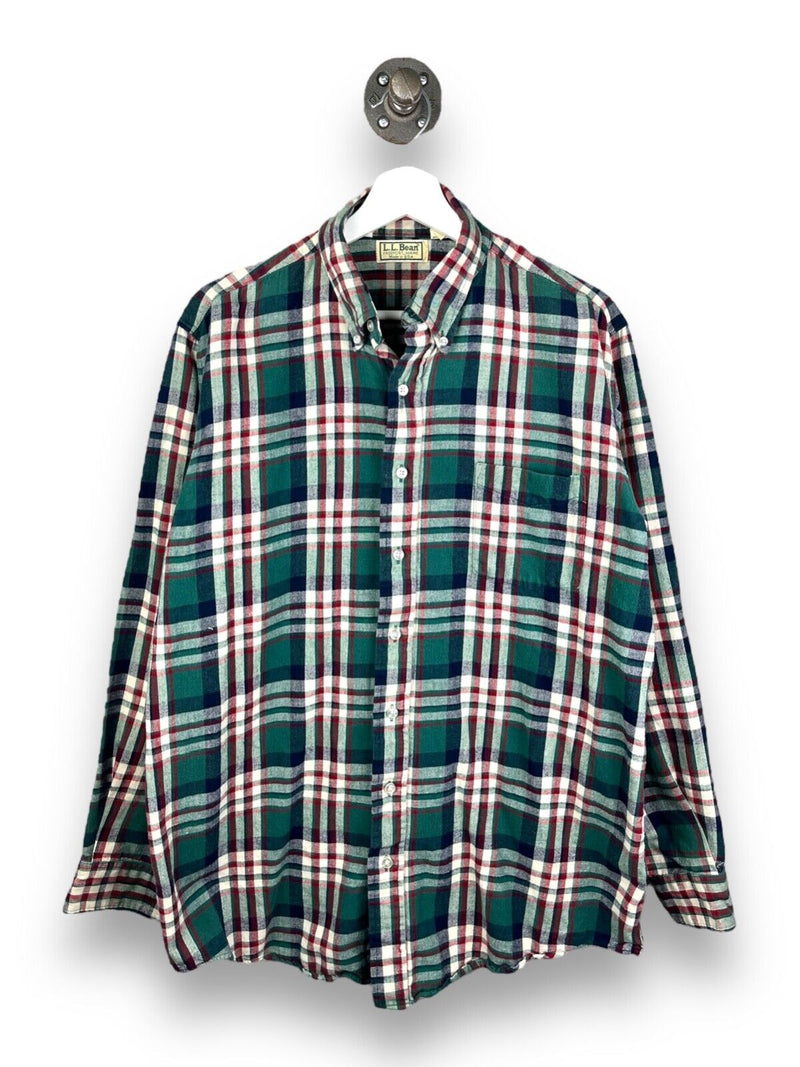 Vintage 90s LL Bean Plaid Single Pocket Long Sleeve Button Up Shirt Size Large