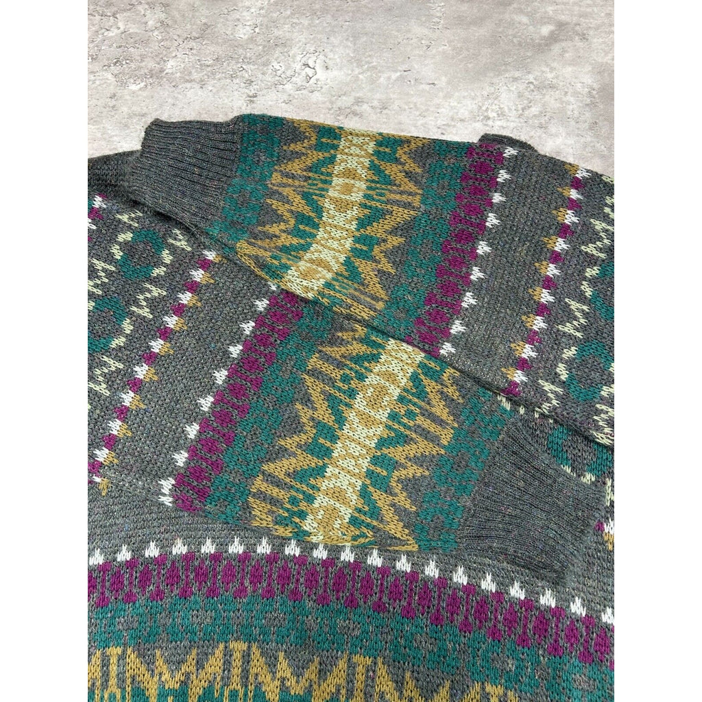 Vintage 80s/90s Sears Abstract Striped Ribbed Pullover Knit Sweater Size XL